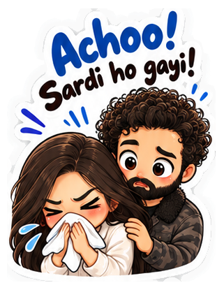 Chibi couple sticker: Achoo! Sardi ho gayi!